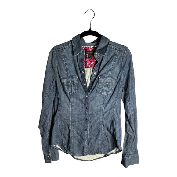 White House Black Market Tops - White House Black Market Dark Wash Denim Top With Snap Front and Pockets Size 2